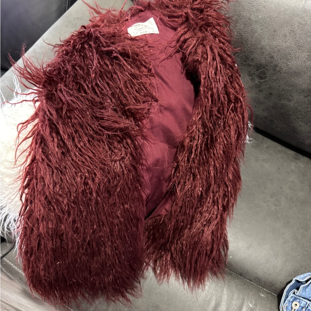 Zara Girls Maroon Faux Fur Vest